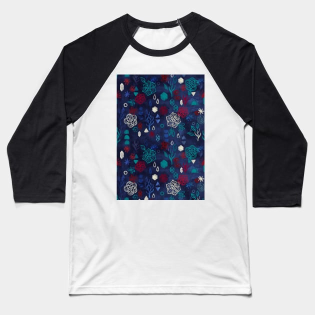 Elements - a watercolor pattern in red, cream & navy blue Baseball T-Shirt by micklyn
